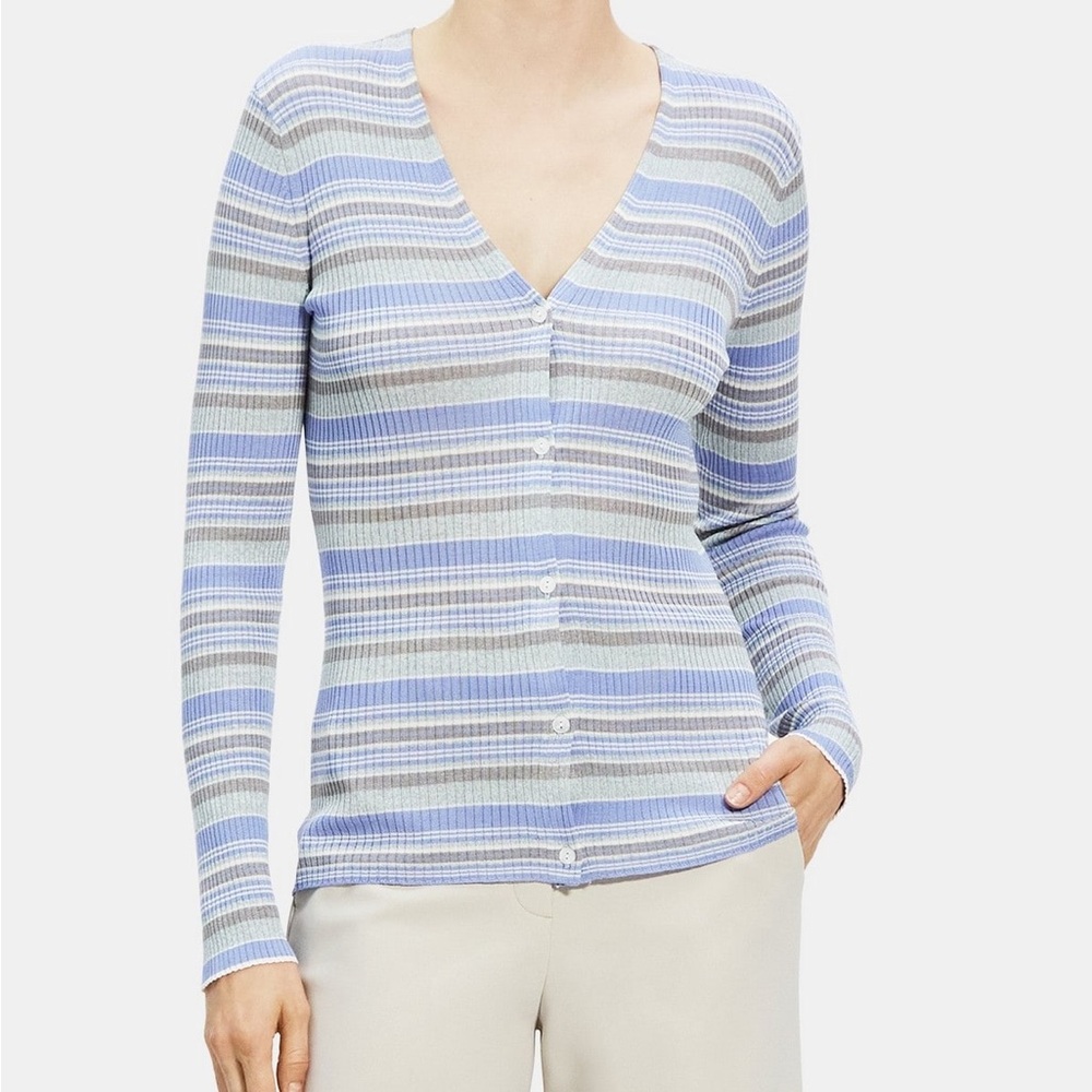 NEW Theory Striped Cardigan in Washable Silk Size Medium